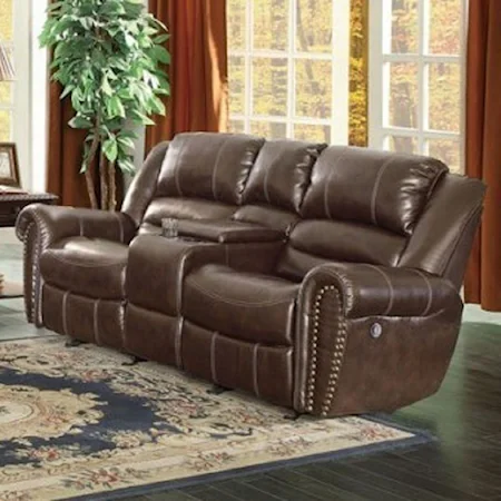Traditional Power Reclining Loveseat with Glider Base and Center Console